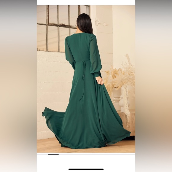 Lulus emerald green long sleeve wrap dress - Picture 3 of 3